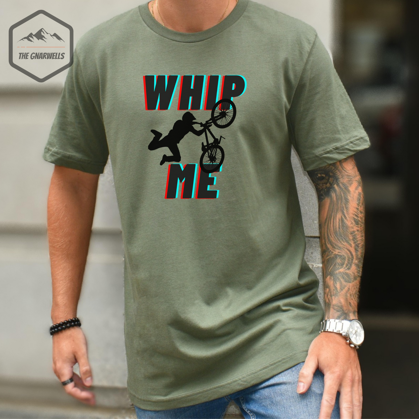 Tailwhips are a staple at all bike parks! Watching the top bikers compete in a whip-off, soaring through the air in rapid succession is another must see! Throw in some some double and triple tailwhips and you've got a treat! The Whip Me funny mountain bike shirt is tribute to all those riders out there whippin' it!